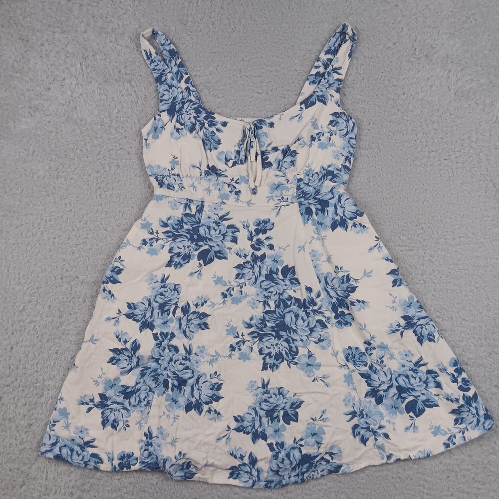 Old Navy Floral Linen Blend Sleeveless Smocked Mini Dress XS Blue 898280-00